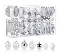SHareconn Set de 106 Bolas de Navidad, Bolas Decorativas de Plástico Inastillables con Ganchos Incluidos para Decoración de árbol de Navidad, Fiestas, Festividades, Blanco y Plateado