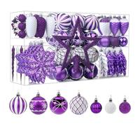 SHareconn Set de 106 Bolas de Navidad, Bolas Decorativas de Plástico Inastillables con Ganchos Incluidos para Decoración de árbol de Navidad, Decoración de Fiestas,Bodas,Festividades,Morado y Blanco