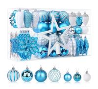 SHareconn Set de 106 Bolas de Navidad, Bolas Decorativas de Plástico Inastillables con Ganchos Incluidos para Decoración de árbol de Navidad, Decoración de Fiestas,Festividades, Azul y Blanco Plateado