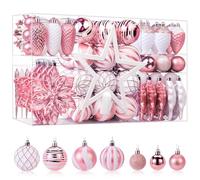 SHareconn Set de 106 bolas de Navidad, bolas decorativas de plástico inastillables con ganchos incluidos para decoración de árbol de Navidad, decoración de fiestas, bodas, festividades, rosa y blanco