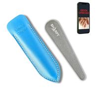 SHARFT, lima de uñas de piedra natural de los Pirineos 2 acabados con estuche de piel de color azul. Formato de bisel de 105x20x5mm. Se puede utilizar en todas las Lavable, natural. MADE IN FRANCE