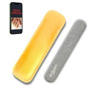 SHARFT, lima de uñas de piedra natural de los Pirineos con funda de PVC de color amarillo. Formato tradicional de 100x15x5mm. Se puede utilizar en todas las caras. Lavable, natural. MADE IN FRANCE