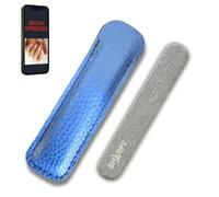 SHARFT, lima de uñas de piedra natural de los Pirineos con funda de PVC de color azul. Formato tradicional de 100x15x5mm. Se puede utilizar en todas las caras. Lavable, natural. MADE IN FRANCE