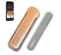 SHARFT, Lima de uñas de piedra natural de los Pirineos con funda de PVC de color marrón. Formato tradicional de 100x15x5mm. Se puede utilizar en todas las caras. Lavable, natural. MADE IN FRANCE