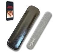 SHARFT, lima de uñas de piedra natural de los Pirineos con funda de PVC de color negro. Formato tradicional de 100x15x5mm. Se puede utilizar en todas las caras. Lavable, natural. MADE IN FRANCE