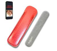 SHARFT, lima de uñas de piedra natural de los Pirineos con funda de PVC de color rojo. Formato tradicional de 100x15x5mm. Se puede utilizar en todas las caras. Lavable, natural. MADE IN FRANCE