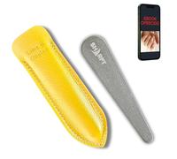 SHARFT, lima de uñas piedra natural de los Pirineos 2 acabados con estuche de piel de color amarillo. Formato de bisel de 105x20x5mm. Se puede utilizar en todas las Lavable, natural. MADE IN FRANCE