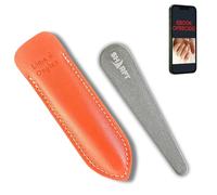 SHARFT, lima de uñas piedra natural de los Pirineos 2 acabados con estuche de piel de color naranja. Formato de bisel de 105x20x5mm. Se puede utilizar en todas las Lavable, natural. MADE IN FRANCE