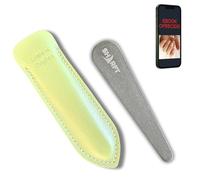 SHARFT, lima de uñas piedra natural de los Pirineos 2 acabados con estuche de piel de color verde. Formato de bisel de 105x20x5mm. Se puede utilizar en todas las Lavable, natural. MADE IN FRANCE