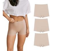 SHARICCA Bragas sin Costuras Mujer Invisible Cortos Boxer en Talle Alto Seguridad Pantalones Anti-rozadura Bragas 3Pack (3P02-Beige, M)