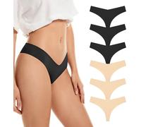 SHARICCA Tangas sin Costuras Mujer Elástico Thong Bragas para Mujer Cómodos Suaves Bikini Tanga 6 Pack(3 Negro 3 Beige, XS)