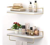 Shario Estantes flotantes blancos juego de 2 estantes colgantes montados en la pared con toallero dorado estantes decorativos de almacenamiento para baño cocina sala de estar y dormitorio (blanco)