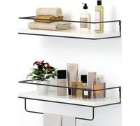 Shario Estantes flotantes Blancos, Juego de 2, estantes Colgantes montados en la Pared con toallero Negro, estantes de Almacenamiento Decorativos para baño, Cocina, Sala de Estar y Dormitorio (Blanco