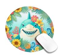 Shark - Alfombrilla de mouse pequeña, diseño de flores tropicales, color coral, turquesa, redonda, de goma, antideslizante, mini computadora, decoración de computadora, para oficina, hogar, recámara