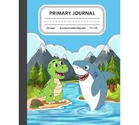 Shark and Dinosaur Primary Composition Notebook: Draw and Write Journal for Grades K-2 with Dotted Midline and Picture Space