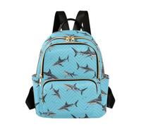 Shark Blue - Mochila acolchada para mujer, diseño de ondas, con múltiples bolsillos con cremallera, bolsa de viaje ligera, azul, (Shark Blue), Medium, Mochilas Daypack