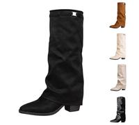 Shark Boots Overknees Stiefel Damen Weitschaftstiefel Warme Stiefe Slouchy Langschaft High Knee Winter warm Heels Fold Over Boots, negro B, 42 EU