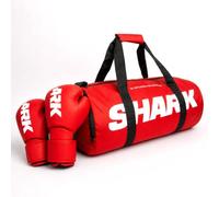 SHARK BOXING Cargo Bag Roja | Bolsa Boxeo y Mochila MMA 60x30 cm | Bolsillo Zapatos y Ropa Húmeda | Mochila Boxeo Hombre Muay Thai Kickboxing | Diseño Retro Premium | Marca Española 1997