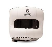 SHARK BOXING Casco Boxeo Ranger con Barra | Piel Acabado Mate | Interior de Ante Antideslizante | Doble Acolchado Frontal | Casco Sparring Boxeo | Marca Española (Blanco, L/XL)