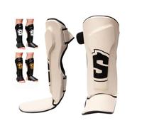SHARK BOXING Espinilleras Kick Boxing, Muay Thai, MMA | Tibiales Muay Thai, Artes Marciales (Blanca, L/XL)