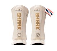 SHARK BOXING Espinilleras Kick Boxing, Muay Thai, MMA | Tibiales Muay Thai, Artes Marciales | Homologadas para Competiciones Estatales | Fabricadas en Tailandia (Blanca, L)