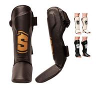 SHARK BOXING Espinilleras Kick Boxing, Muay Thai, MMA | Tibiales Muay Thai, Artes Marciales (Negro-Oro, L/XL)
