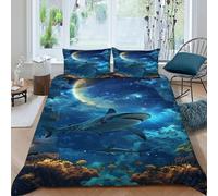 Shark Cósmico Funda De Edredón 3 Piezas 3D Impresa Fantasy Sea Life Sky con 2 Fundas De Almohada King（220x240cm） Microfibra Juego De Ropa De Cama para para Niñosy Hombres
