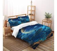 Shark Cósmico Funda Edredon 3 Piezas 3D Impresa Fantasy Sea Life Sky con Cremallera Y Funda De Almohada Double（200x200cm） 100% Microfibra Juego De Cama para