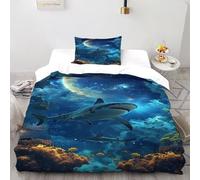 Shark Cósmico Funda Nordica Algodon 2 Piezas con Impresión En 3D Fantasy Sea Life Sky con Funda Almohada Single（135x200cm） Microfibra Juego De Cama para para Adultos Y Niñas