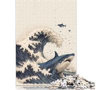 Shark in Japan Great Wave Rompecabezas Imposible,desafío for Adults Entretenimiento Creativo 1000 Piezas Obra De Arte De Juego De para Adultos, Regalos A Partir De 14 Años 1000pcs (75x50cm)