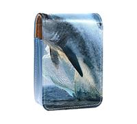Shark on Sea - Estuche portátil para pintalabios para viajes, mini caja de almacenamiento de lápiz labial con espejo para mujeres y mujeres, bolsa de cosméticos de cuero, Varios colores, 9.5x2x7 cm/3.7x0.8x2.7 in