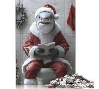 Shark Santa on Toilet Animal Puzzles Imposible,desafío for Adults Entretenimiento Creativo 1000 Piezas Obra De Arte De Juego De para Adultos Y Niños A Partir De 12 Años 500pcs (52x38cm)