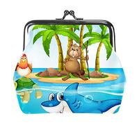 Shark Sea Turtle Parrot Cock Island Beach Monedero Vintage Bolsa Hebilla Embrague Beso-Lock Cambiar Monedero Cierre de Cierre Carteras para Mujer niña