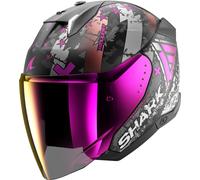 Shark Skwal i3 Jet Hellcat Casco Jet, negro-blanco-rosa, tamaño XS para Hombres