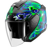 Shark Skwal Jet Pranz, casco abierto L male Mate Negro/Verde/Azul