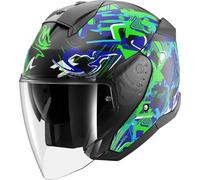 Shark Skwal Jet Pranz, casco abierto XS male Mate Negro/Verde/Azul