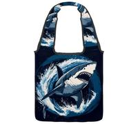 Shark Surfing in the Deep Blue Sea Wave - Bolsa de lona para mujer, bolsa de tela reutilizable con asa ancha, Multicolor 02, 14.1x14.9in/36x38cm