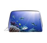 Shark Swimming Under The Sea - Organizador de maquillaje listo para viajar, bolsa de aseo portátil para mujer, Silver, Talla única, Neceser