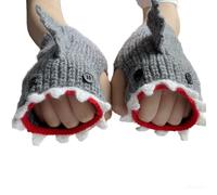 Shark Themed Fingerless Gloves for Women,Cozy Crochet Knit Winter Gloves,Comfortable Durable Cute Warm Thermal Design (Grey)