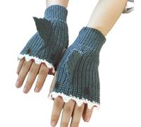 Shark Themed Fingerless Gloves for Women,Cozy Crochet Knit Winter Gloves,Comfortable Durable Cute Warm Thermal Design (blue-gray)