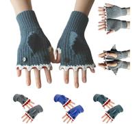 Shark Themed Fingerless Gloves for Women,Cozy Warm Crochet Shark Winter Gloves,Cute Sharks Thermal Half Finger Knit Glove (Navy Blue)