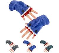 Shark Themed Fingerless Gloves for Women,Cozy Warm Crochet Shark Winter Gloves,Cute Sharks Thermal Half Finger Knit Glove (Blue)