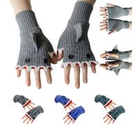 Shark Themed Fingerless Gloves for Women,Cozy Warm Crochet Shark Winter Gloves,Cute Sharks Thermal Half Finger Knit Glove (Gray)