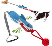 Shark Tug of War - Juguete interactivo de cuerda chirriante para razas medianas y grandes, juguete chirriante para entrenamiento al aire libre, alivio del aburrimiento y quema de energía (1 unidad)