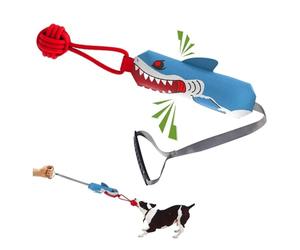 Shark Tug of War - Juguete interactivo de cuerda chirriante para razas medianas y grandes, juguete chirriante para entrenamiento al aire libre, alivio del aburrimiento y quema de energía