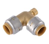 SharkBite Codo máximo de 1/2 pulgada de 90 grados con ventilación de drenaje, accesorio de fontanería de latón a presión para conectar, tubo PEX, cobre, CPVC, PE-RT, HDPE, UR5248A