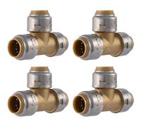 SharkBite Max - T de 1/2 pulgada, paquete de 4, accesorio de fontanería de latón a presión, tubo PEX, cobre, CPVC, PE-RT, HDPE, UR362A4