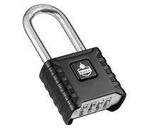 SharkByte Candado de combinación de grillete largo [resistente a la intemperie] 52 mm, candado de 4 dígitos para exteriores con grillete de acero inoxidable de 8 mm, bloqueo de código antioxidante y