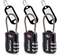 SharkByte Candados de equipaje aprobados por la TSA, candados de combinación de seguridad de 3 diales con etiquetas, cerraduras de viaje de alambre flexible para maletas, bolsas de gimnasio y maletas