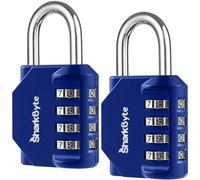 SharkByte Paquete de 2 candados de combinación resistentes - Cerradura de 4 dígitos resistente a la intemperie para exteriores, cerradura reajustable sin llave para gimnasio, escuela, casillero